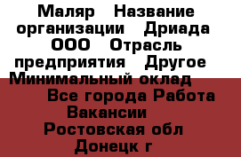 Маляр › Название организации ­ Дриада, ООО › Отрасль предприятия ­ Другое › Минимальный оклад ­ 18 000 - Все города Работа » Вакансии   . Ростовская обл.,Донецк г.